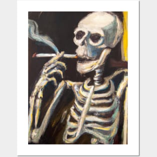 Skeleton Smoking a Cigarette Posters and Art